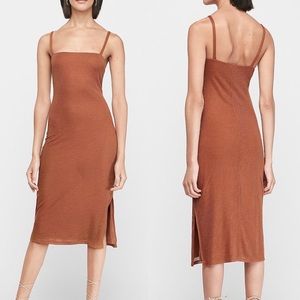 Express Square Neck Ribbed Midi Dress